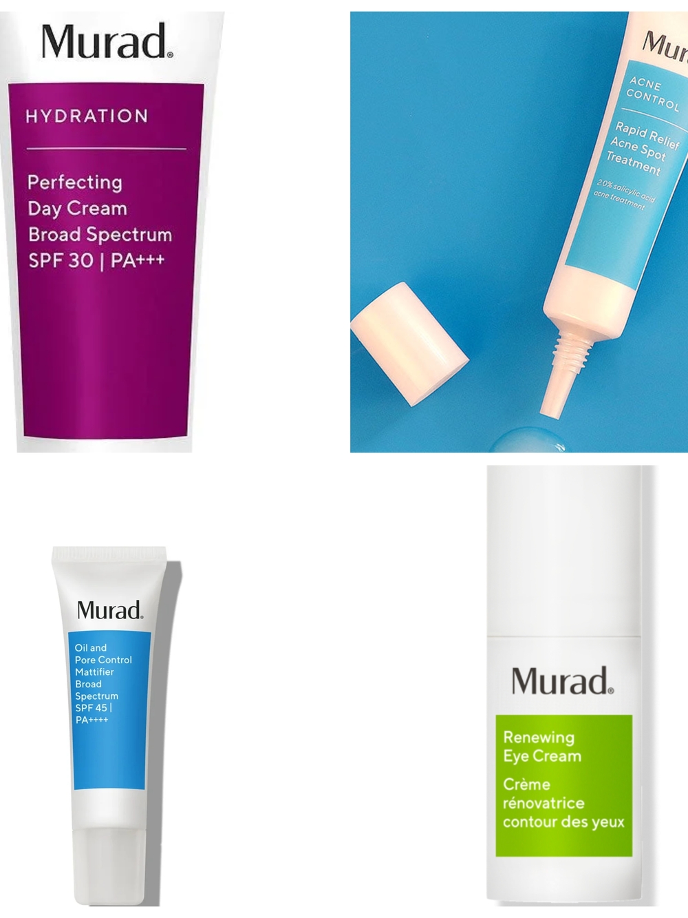 Murad 4 Pack - Eye Cream, Day Cream, Acne Spot Treatment & Oil/Pore Control